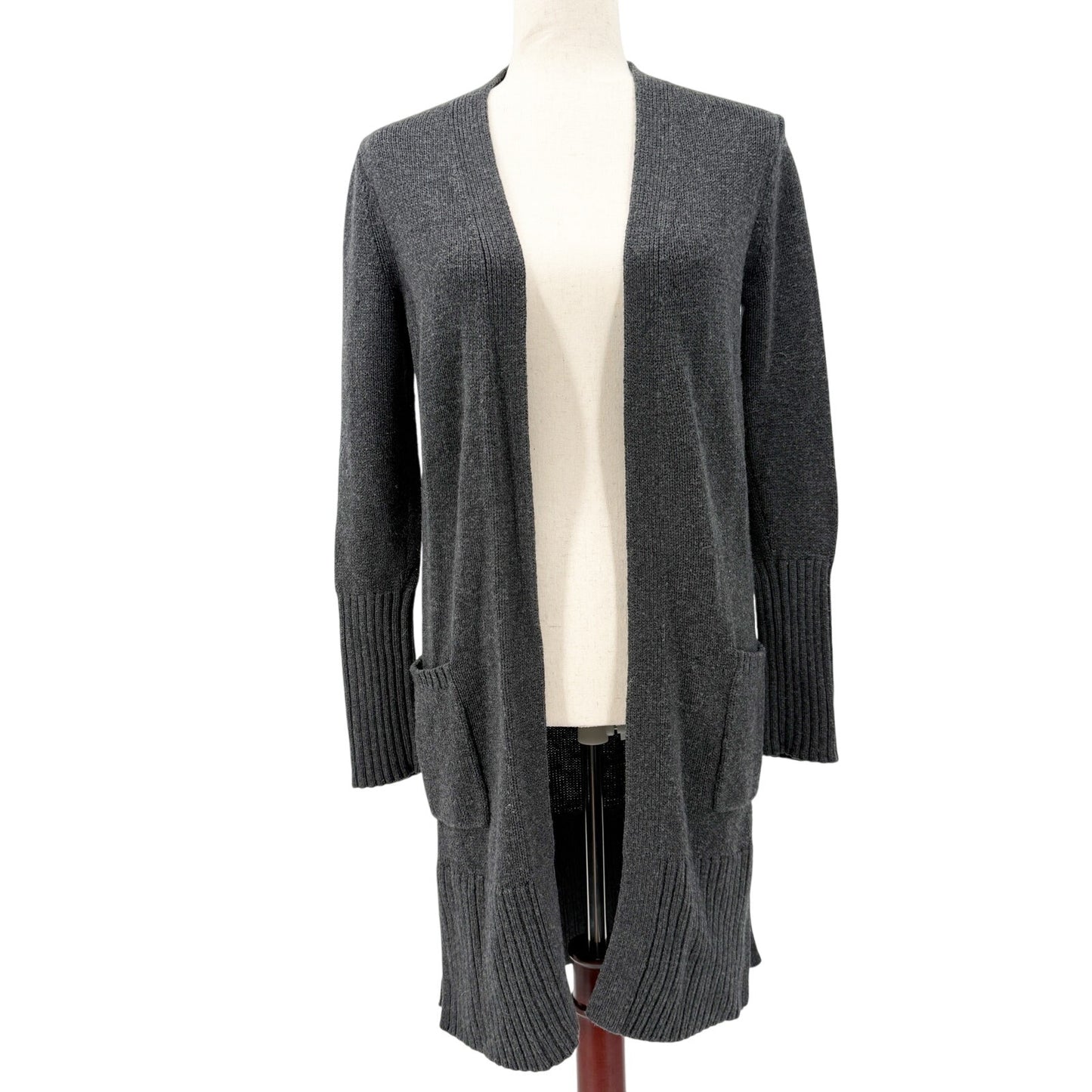 Athleta dark gray long Sweater open front Cardigan women's XS merino 100% wool