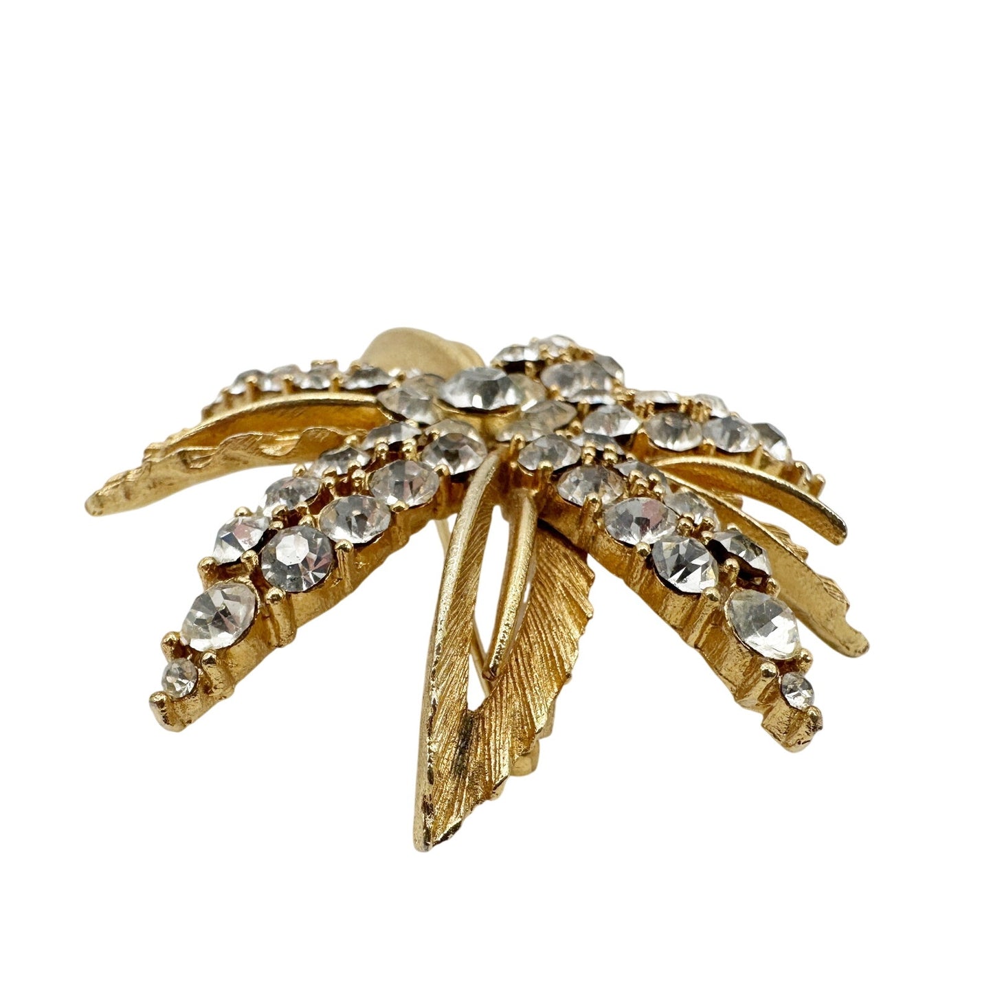 vintage Lisner gold & rhinestones starflower flower BROOCH floral jewelry pin