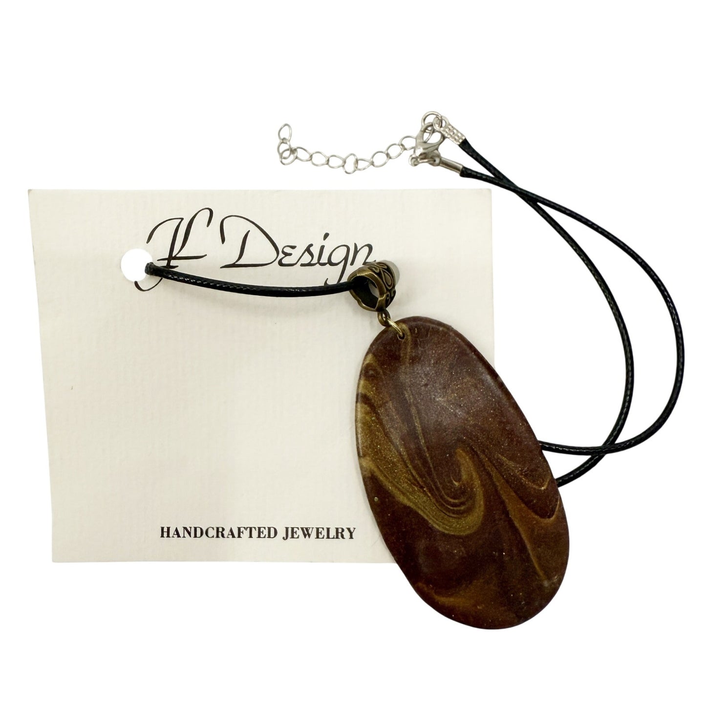 JL Design brown & gold Pendant Necklace faux black leather cord fashion jewelry