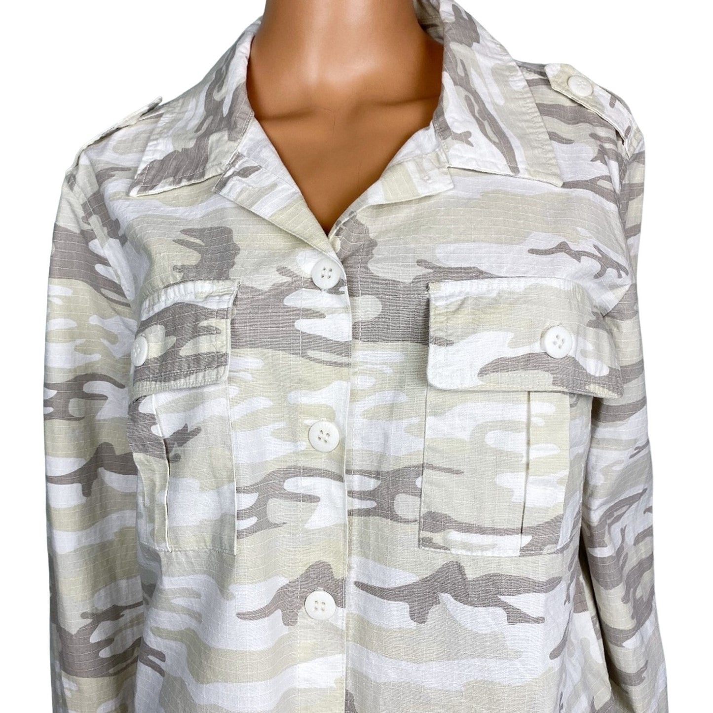 Sanctuary neutral gray white CAMOUFLAGE jacket shirt TOP size MEDIUM new $139