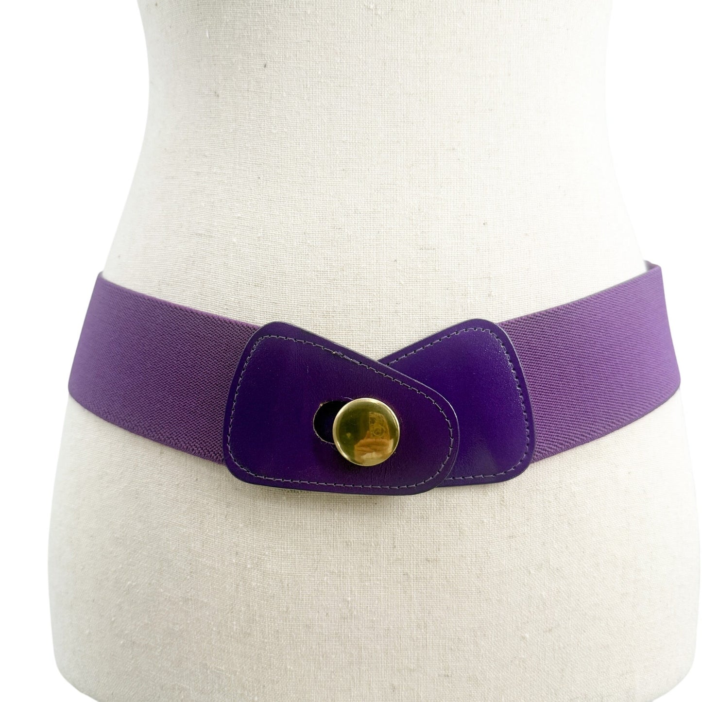 vintage 2" wide elastic purple stretch Belt gold button women's M L made in USA
