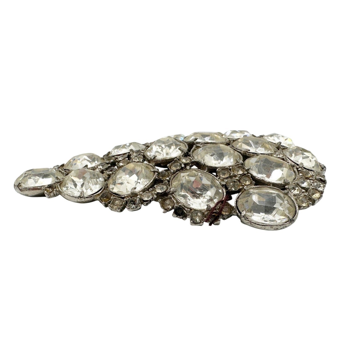 vintage silver & clear rhinestones Fur Clip large size jewelry 3" x 2.25"