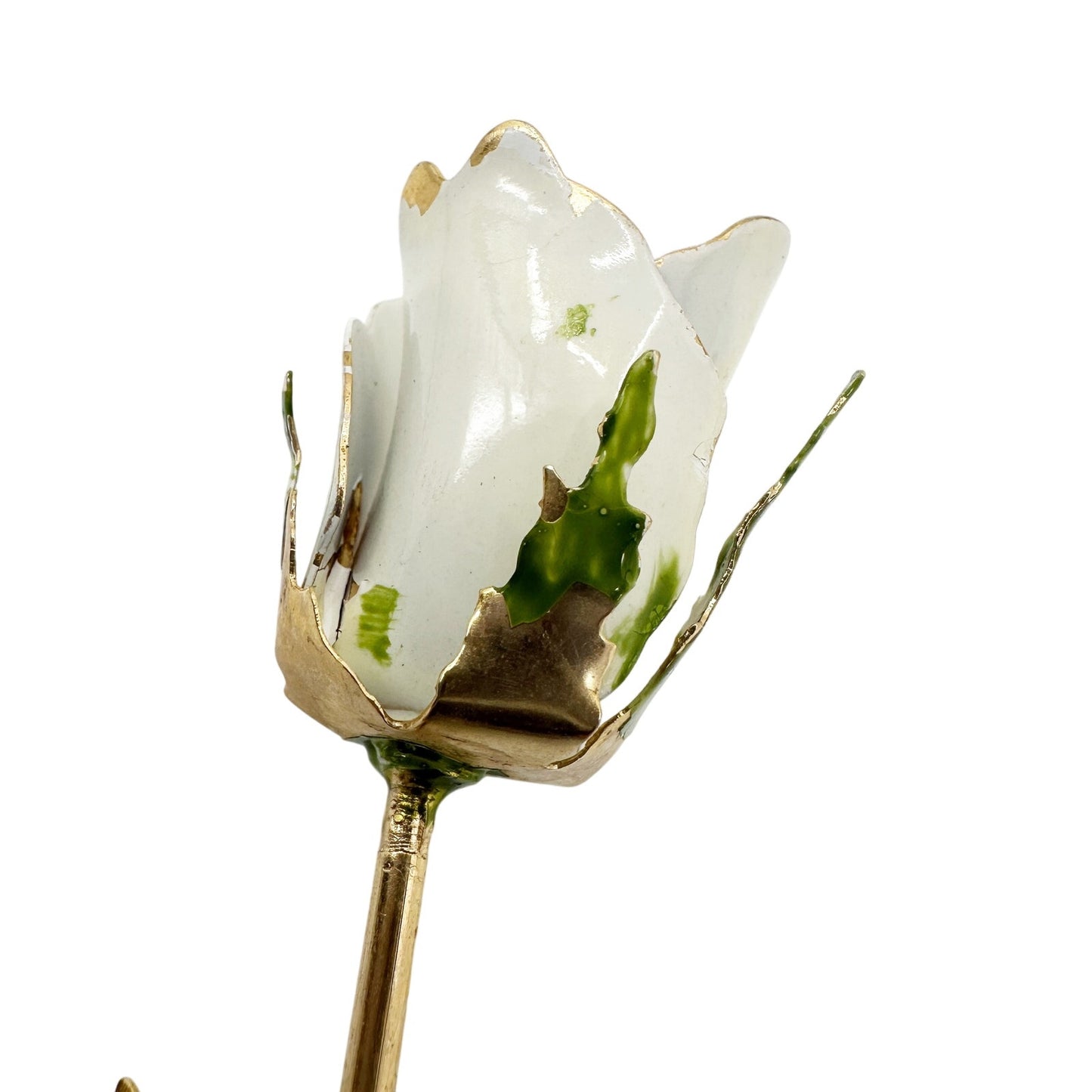 vintage long stem white flower BROOCH floral jewelry pin *missing pin* repair