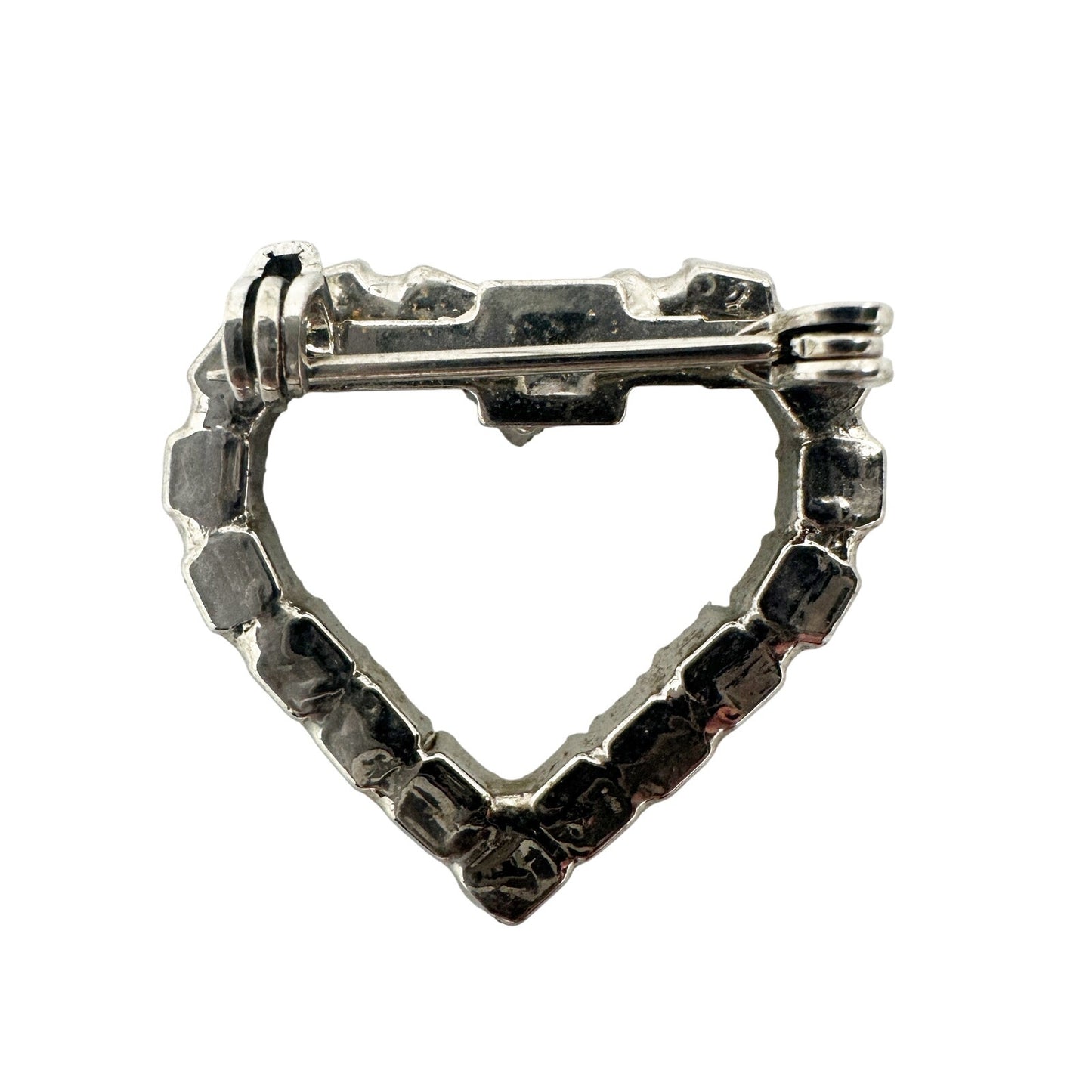 vintage small outline of heart silver & clear rhinestones BROOCH jewelry pin