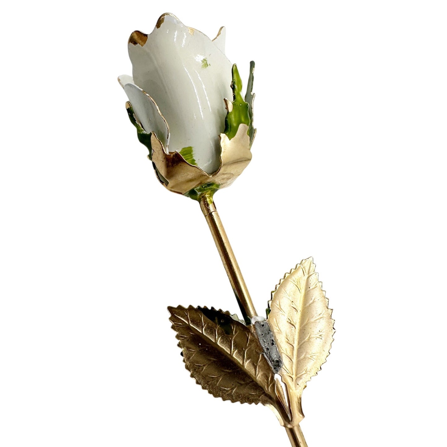 vintage long stem white flower BROOCH floral jewelry pin *missing pin* repair