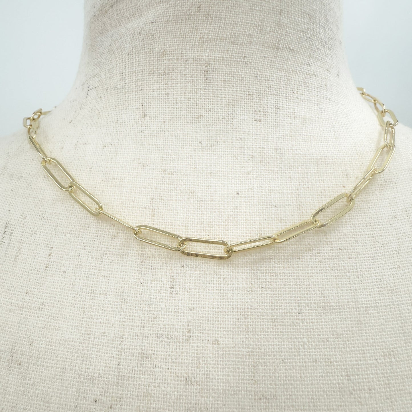 gold tone metal Paper Clip chain Necklace 16" length fashion jewelry