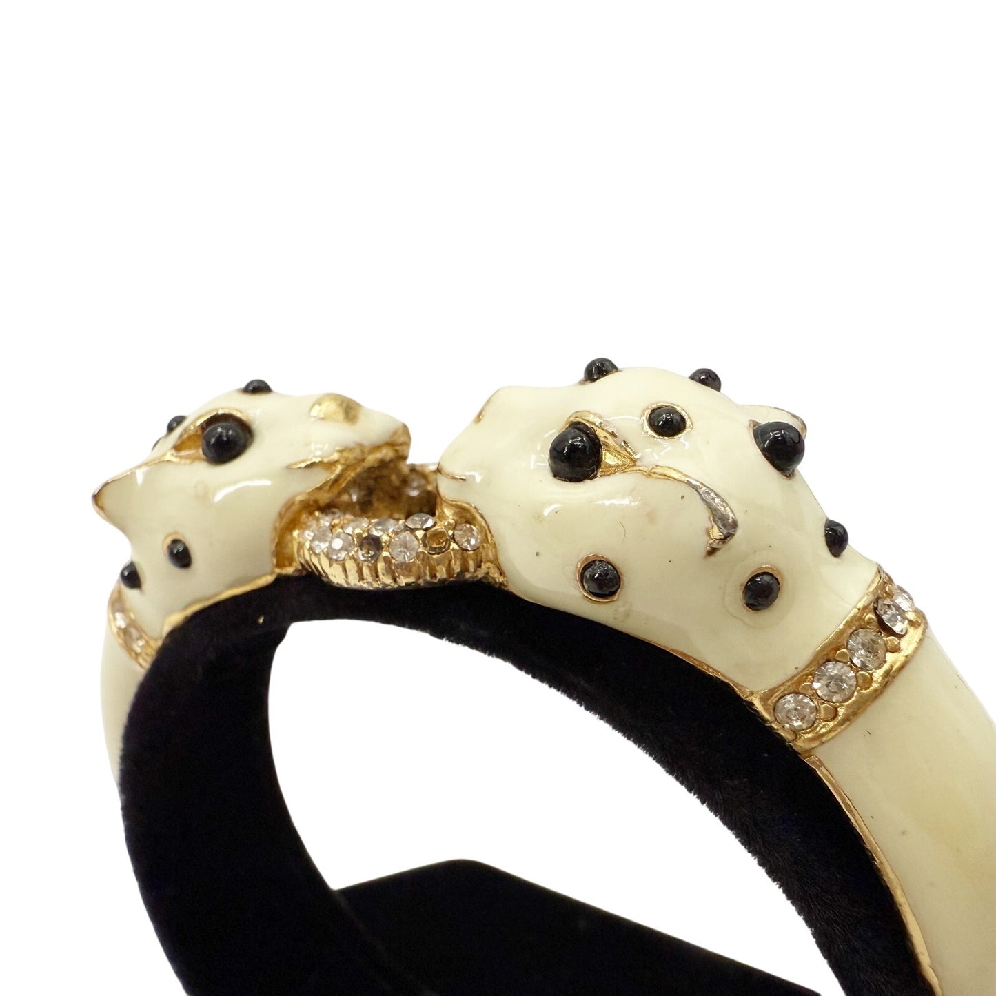 vintage Ciner double panther heads cream Enamel Bangle bracelet costume jewelry