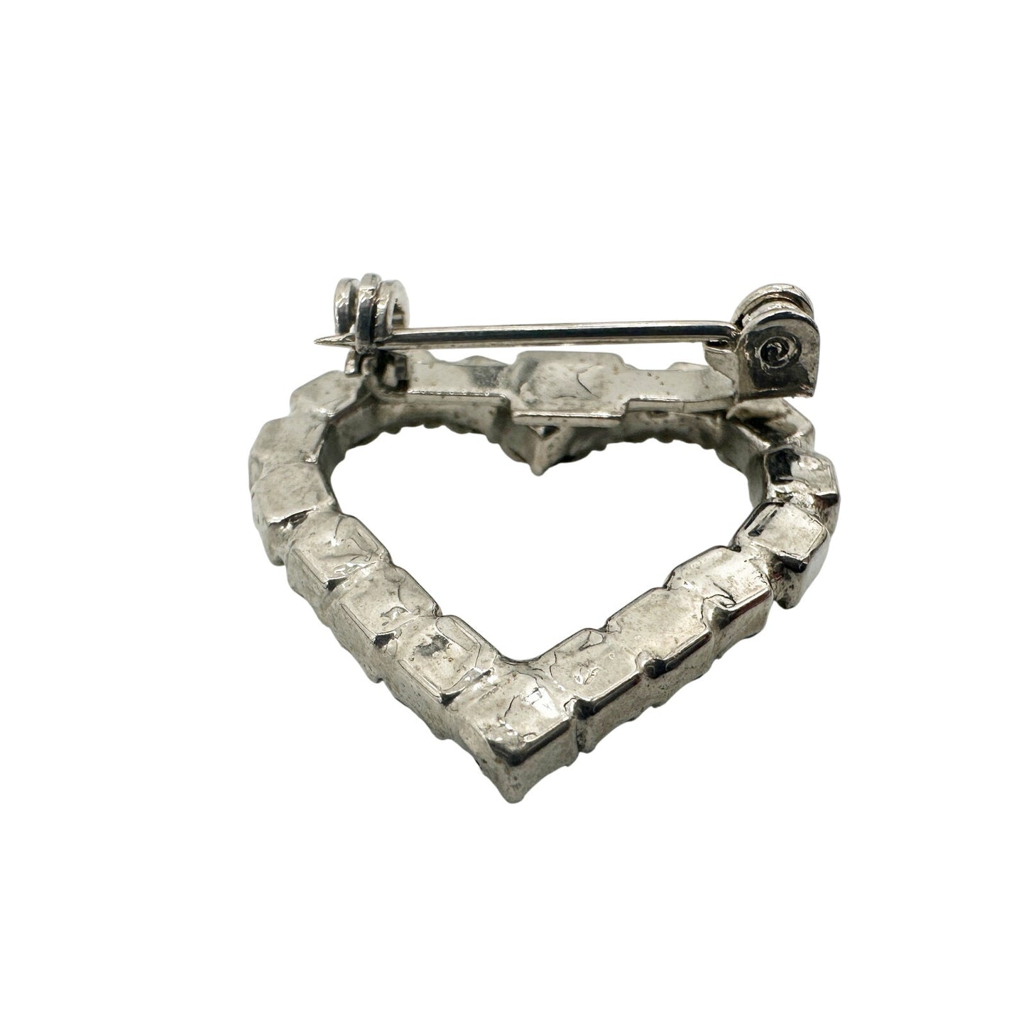 vintage small outline of heart silver & clear rhinestones BROOCH jewelry pin