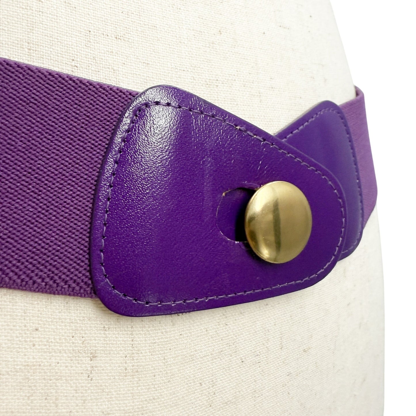 vintage 2" wide elastic purple stretch Belt gold button women's M L made in USA