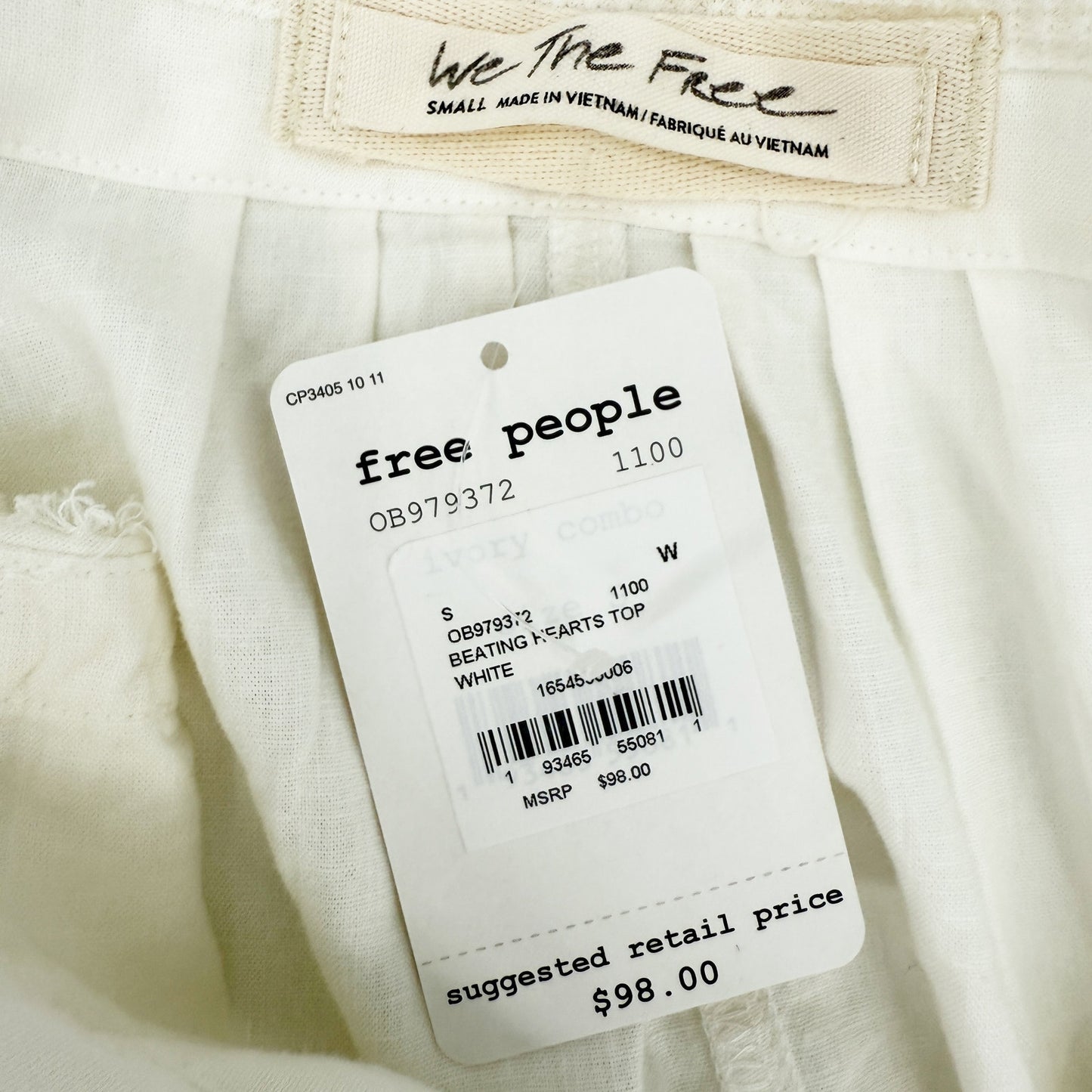 We the Free People Beating Hearts Top women's SMALL white green brown NEW blouse