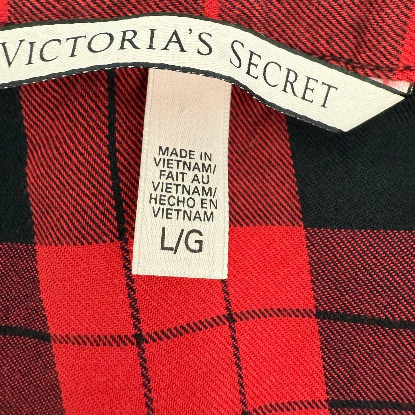 Victoria's Secret red & black plaid Pajama Lounge Top women's LARGE shirt