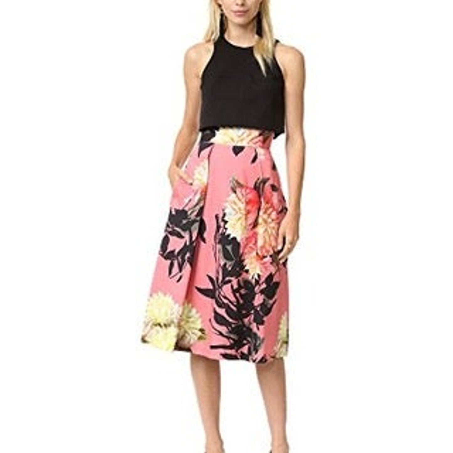 BLACK HALO pink floral Sanibel Coral midi SKIRT size 4 new $200