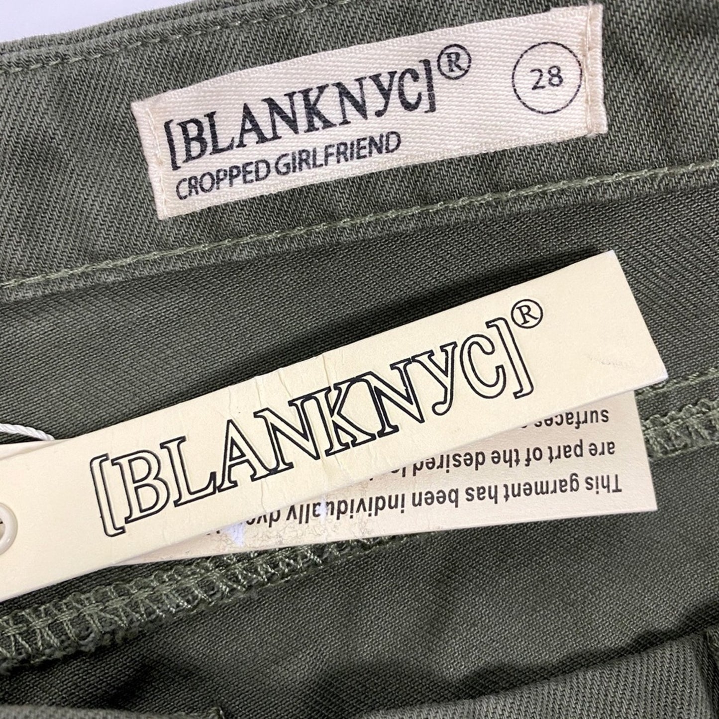 Blank NYC olive green Cropped Girlfriend distressed Pants jeans 28 women's NEW