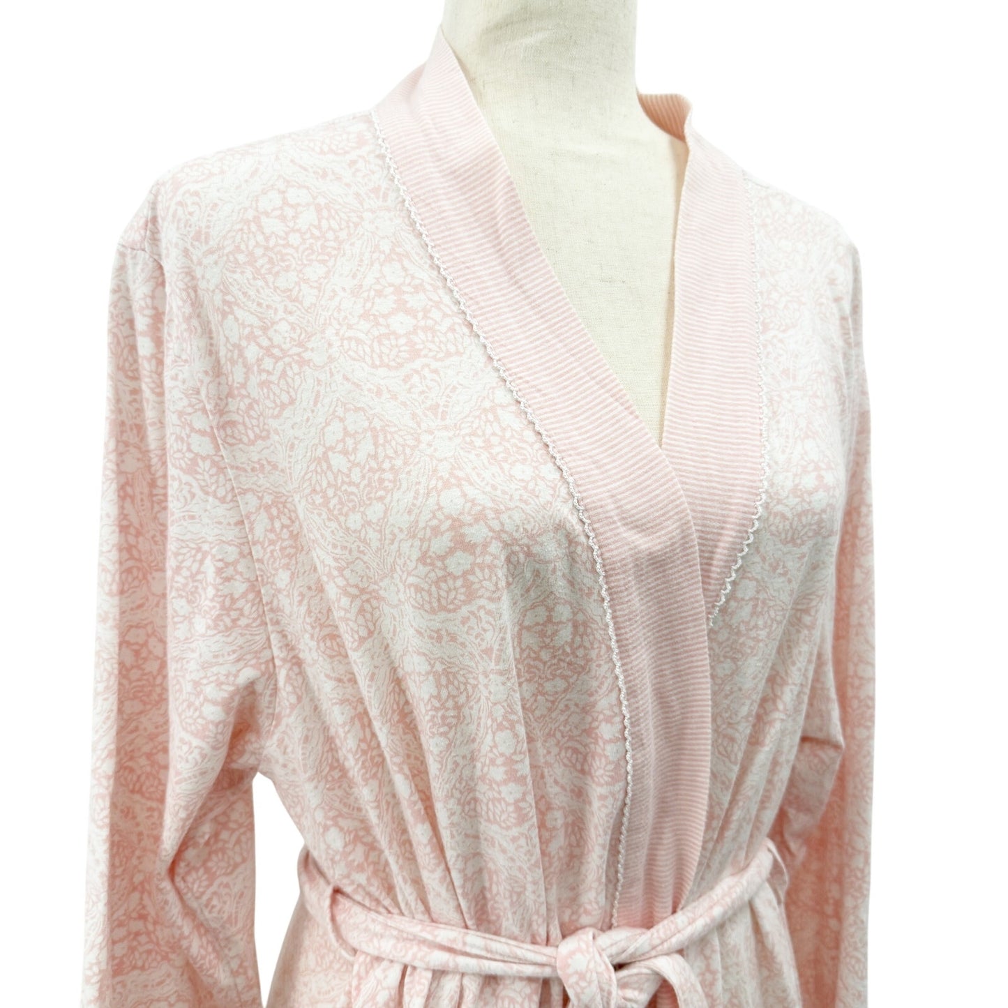 pink & white Carole Hochman floral & stripes Robe women's LARGE sleep loungewear