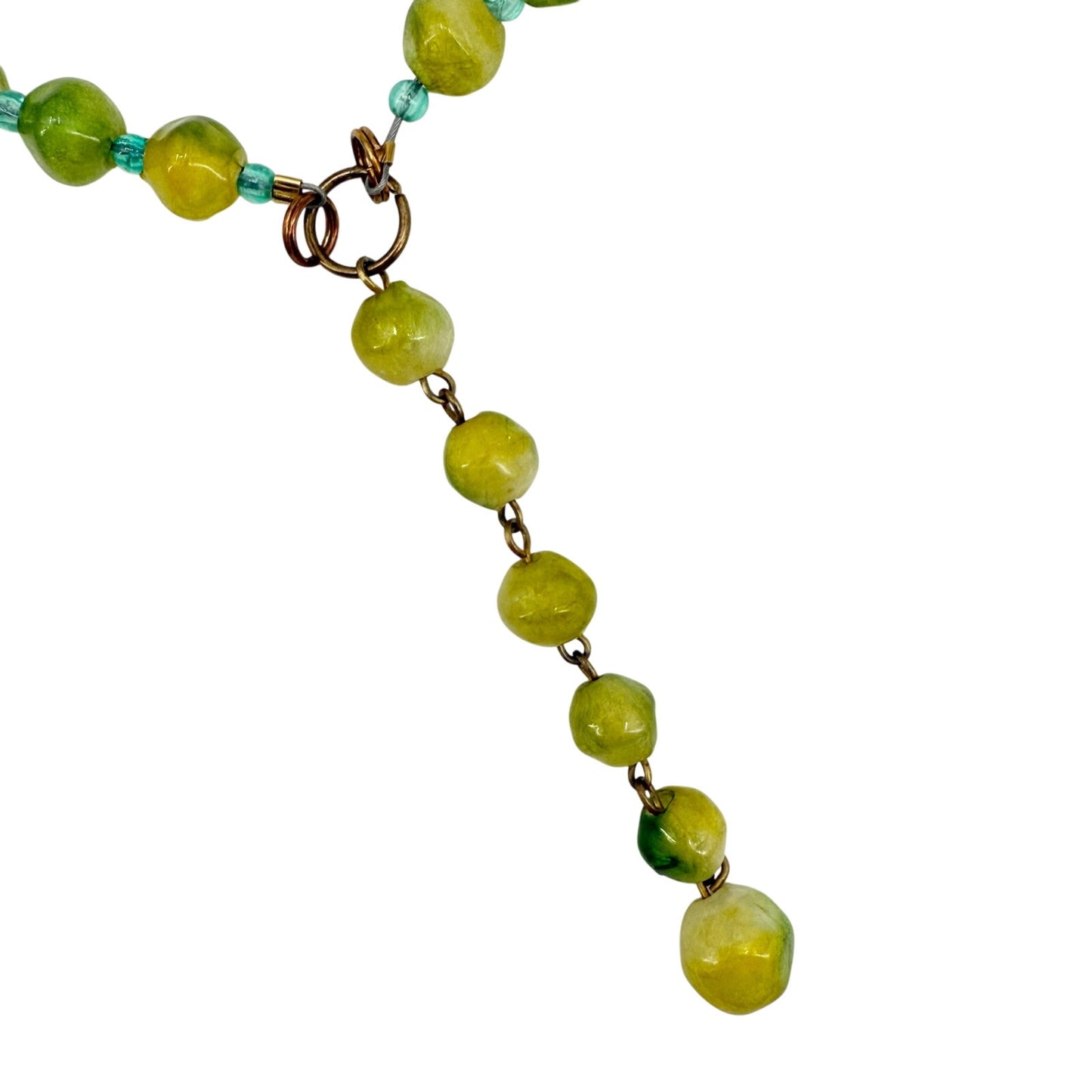 vintage long strand of green & blue beads Beaded Necklace costume jewelry