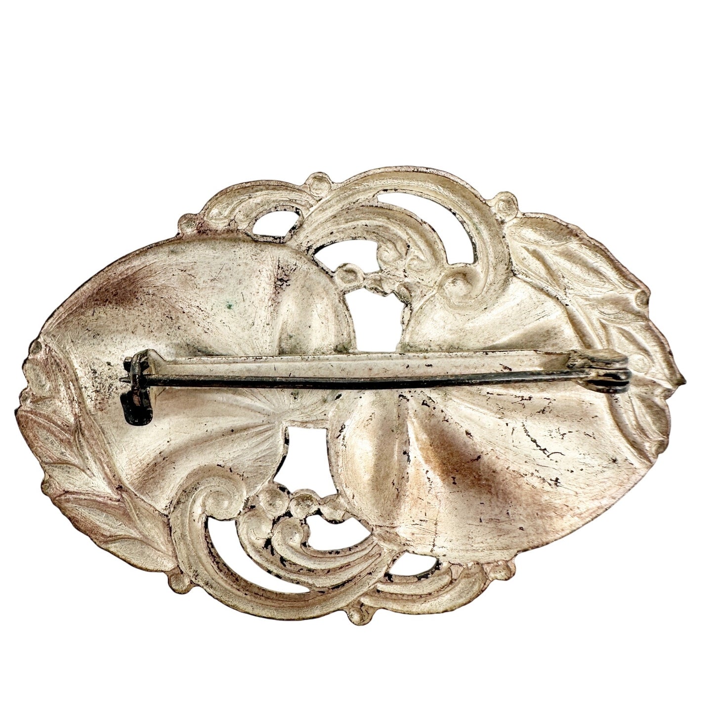 vintage silver metal leaves & scrolls BROOCH jewelry pin