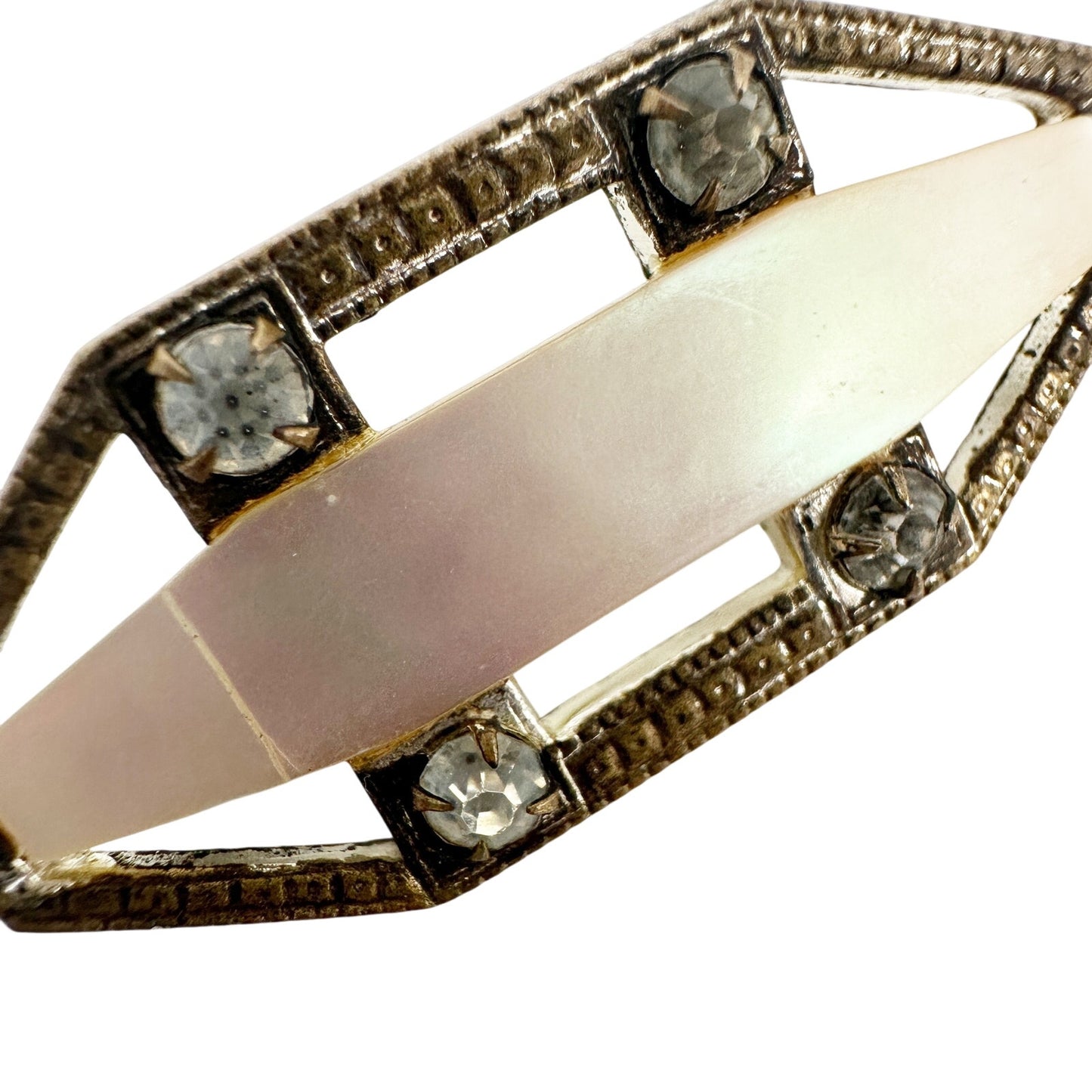 vintage pinkish pearlescent stone rhinestones BROOCH octagon shaped jewelry pin