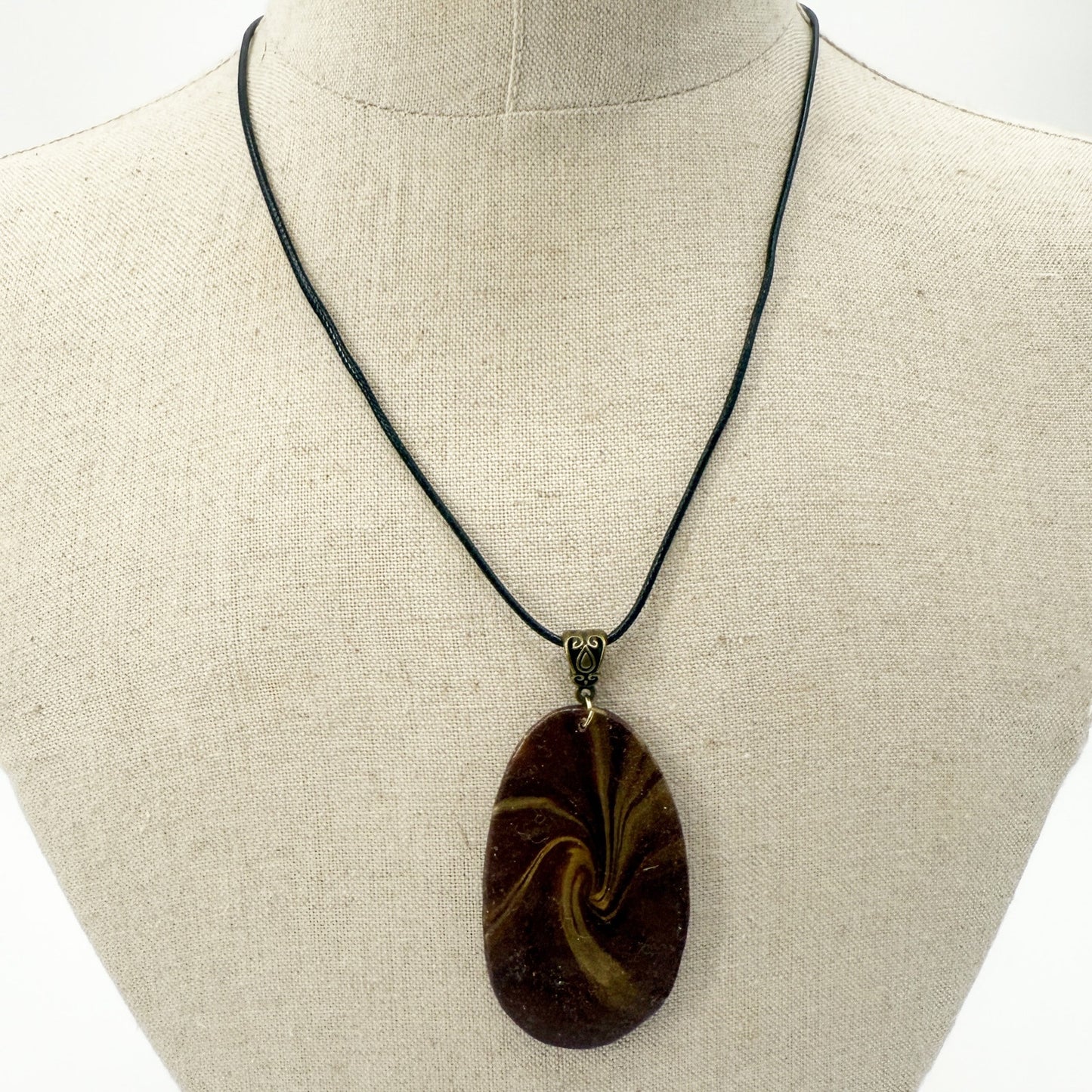 JL Design brown & gold Pendant Necklace faux black leather cord fashion jewelry