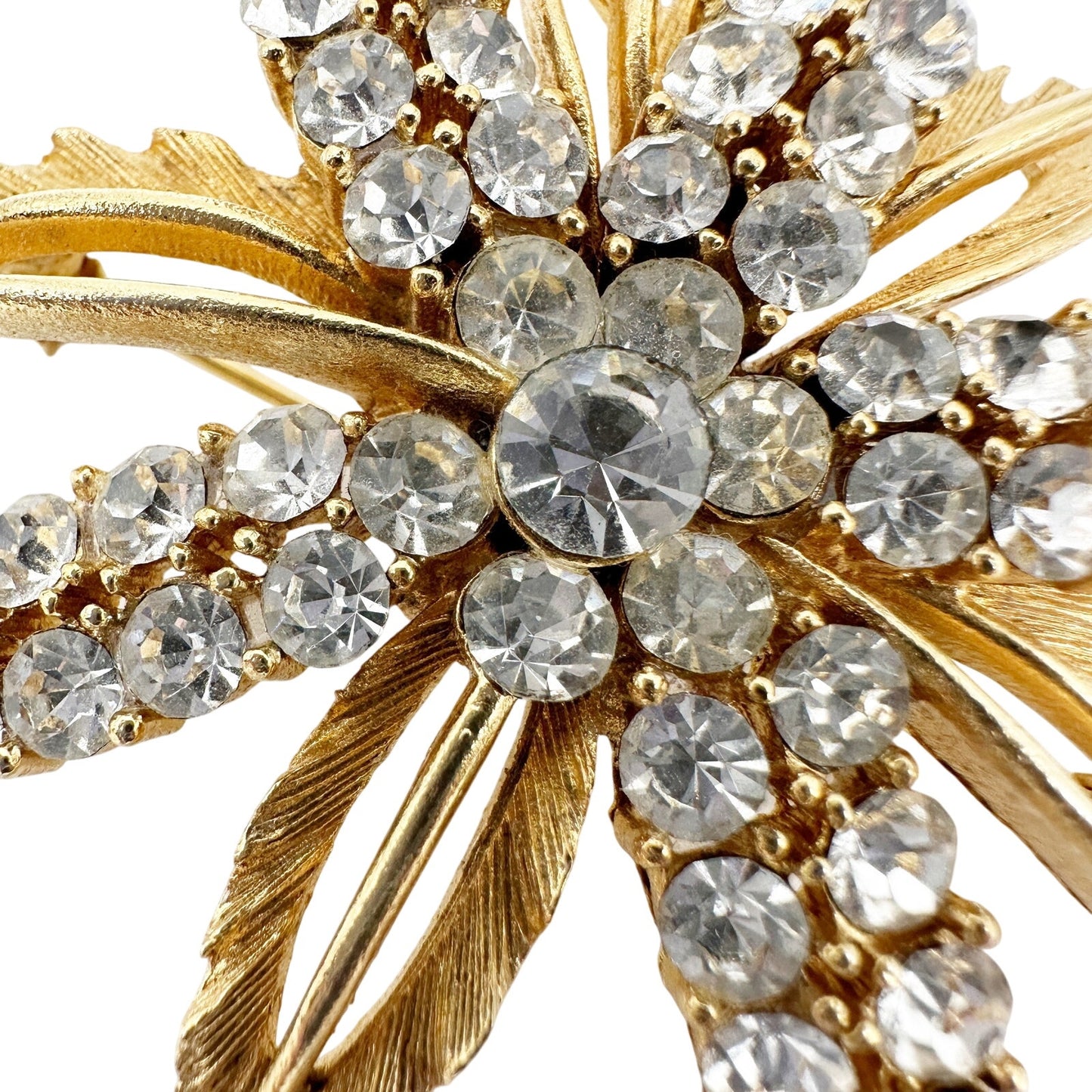 vintage Lisner gold & rhinestones starflower flower BROOCH floral jewelry pin