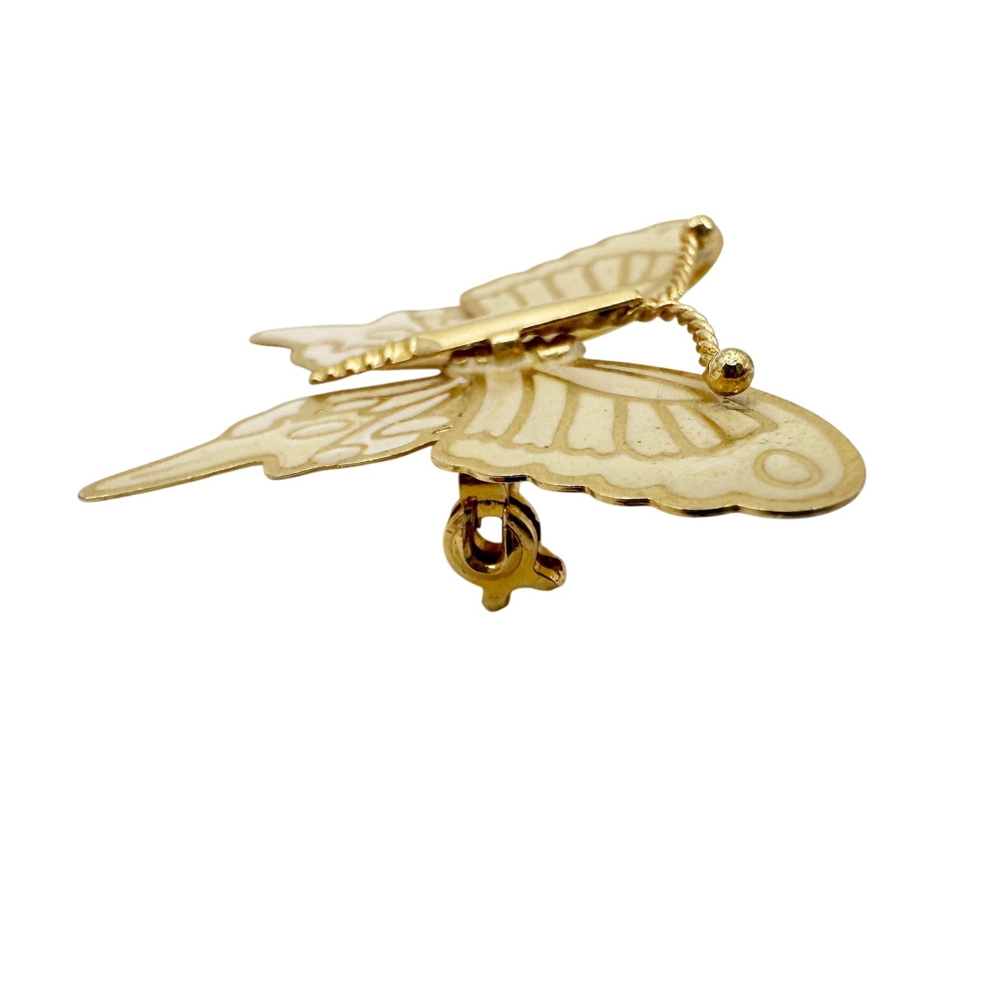 vintage gold & cream enamel butterfly BROOCH jewelry pin