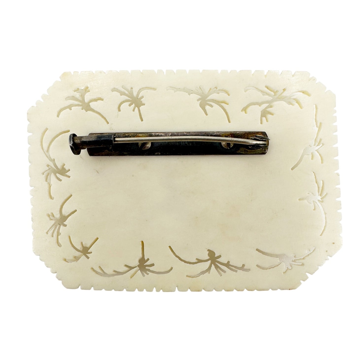 vintage cream carved celluloid flower BROOCH floral jewelry pin trombone clasp