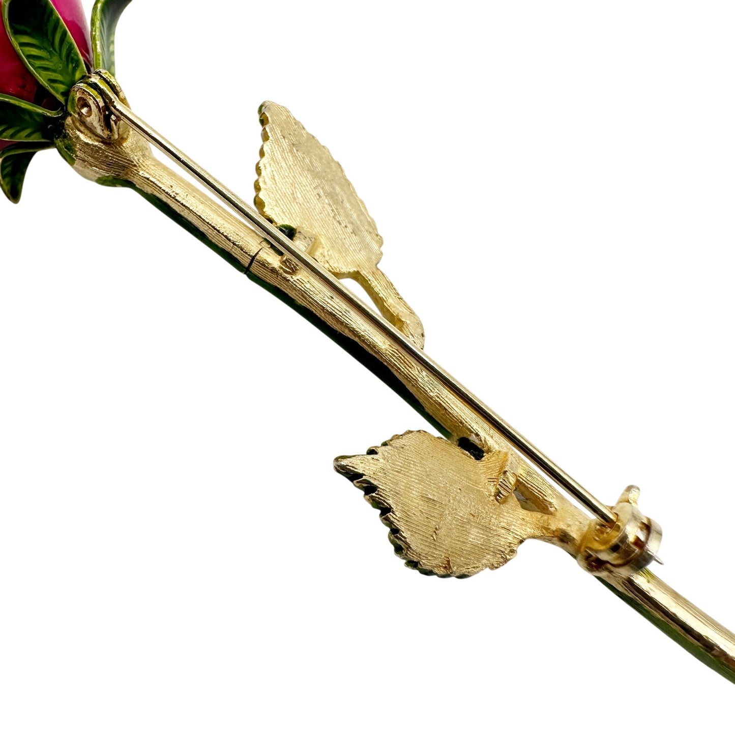 vintage enamel hot pink metal flower BROOCH floral jewelry pin