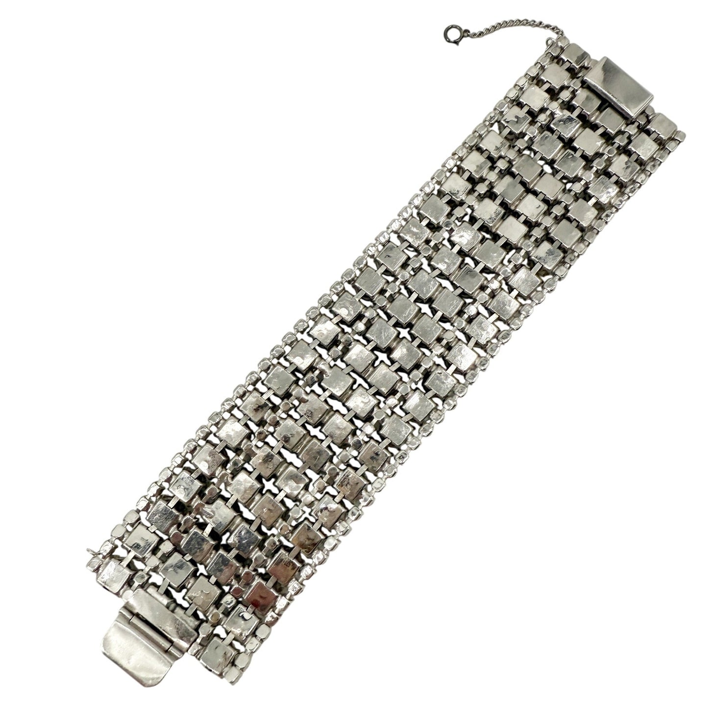 vintage 1.75" wide Rhinestone Bracelet clear iridescent stones costume jewelry