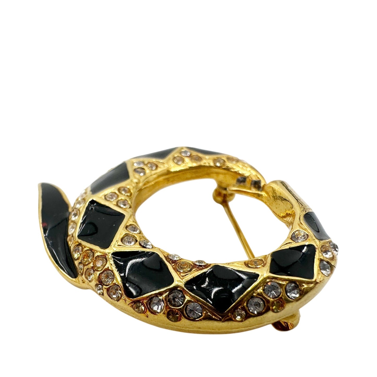 vintage Erwin Pearl PEP black & gold snake BROOCH jewelry pin *needs repair*