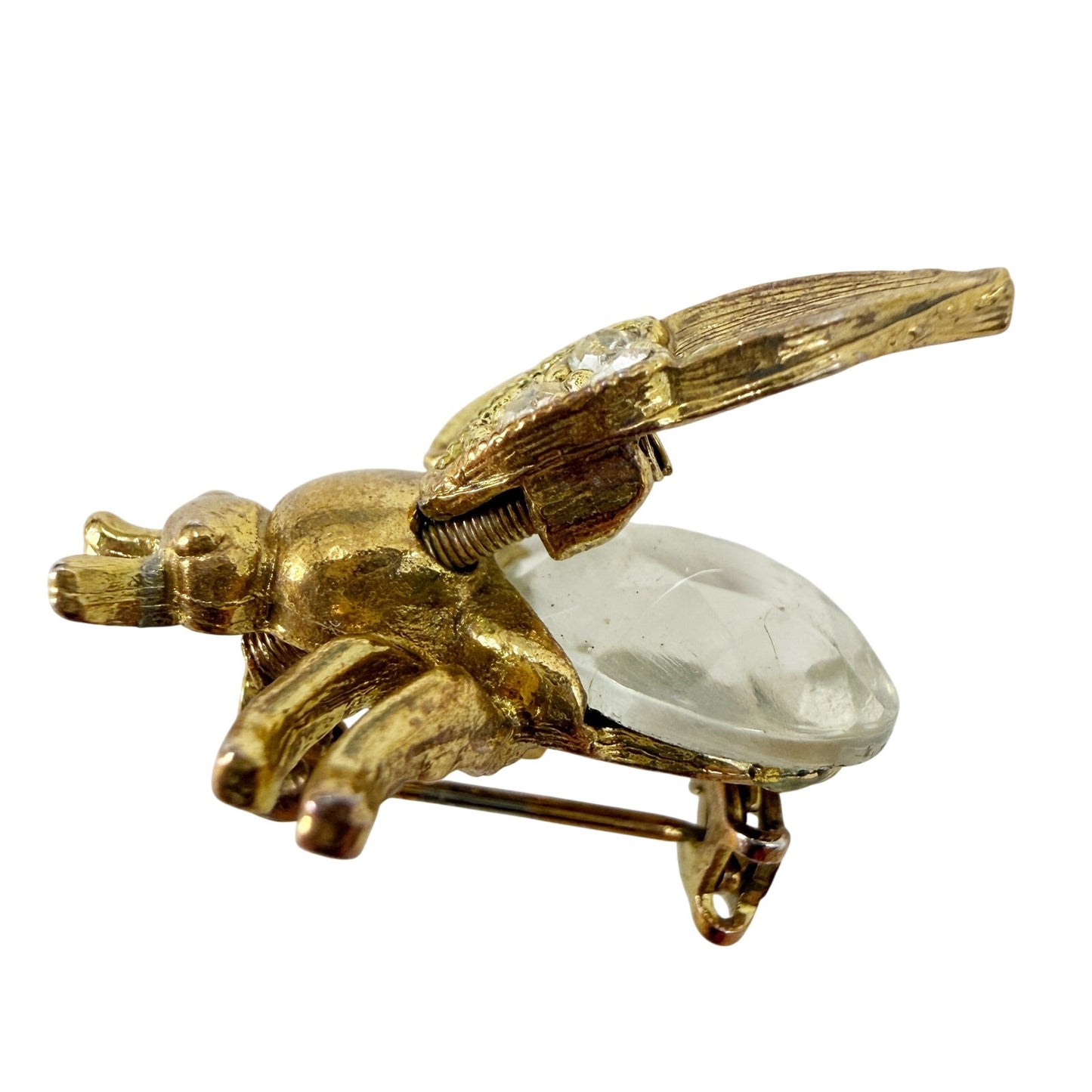 vintage antique gold tone Trembler Brooch flying insect jewelry pin rhinestones