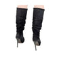 Donald J Pliner ETTA black leather suede BOOTS women's 7M knee high heels ruched