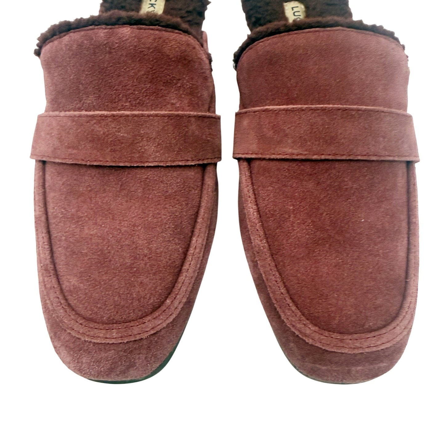 Lucky Brand burgundy Caydim Mule women's 7.5 shoes faux fur lining suede slip-on
