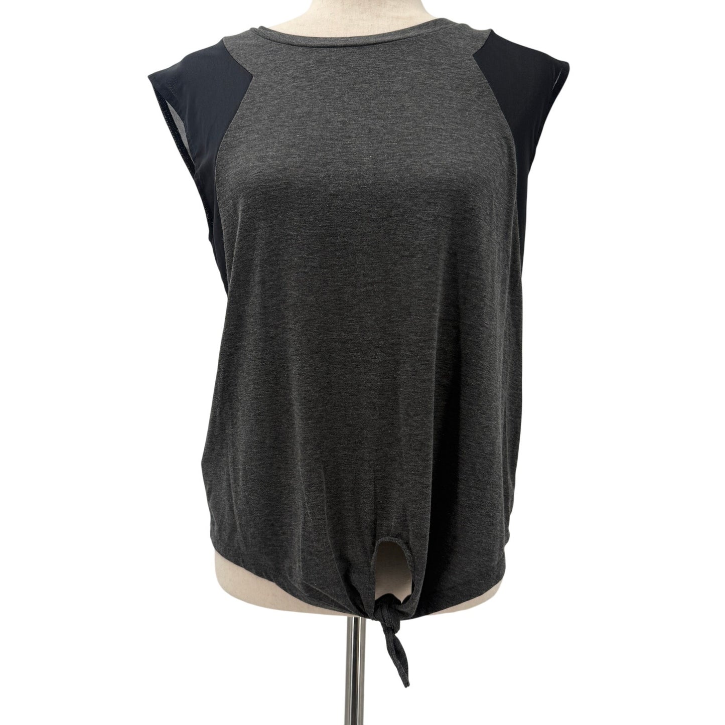 Eddie Bauer gray & black tie front Blouse Top women's SMALL mesh panels