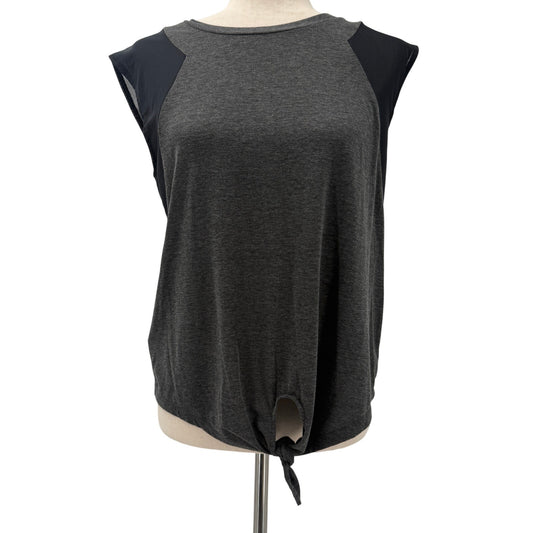 Eddie Bauer gray & black tie front Blouse Top women's SMALL mesh panels