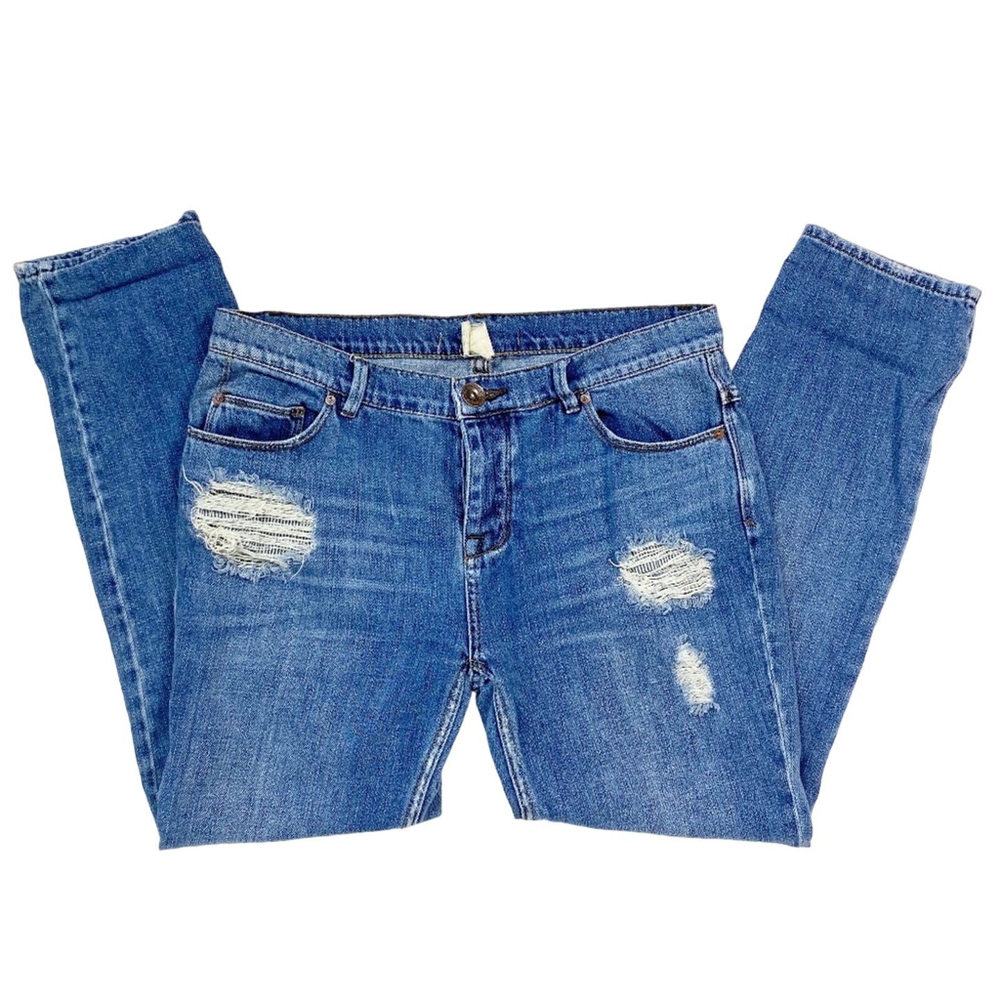 Free People blue denim Crop Length distressed Jeans women's 26 small