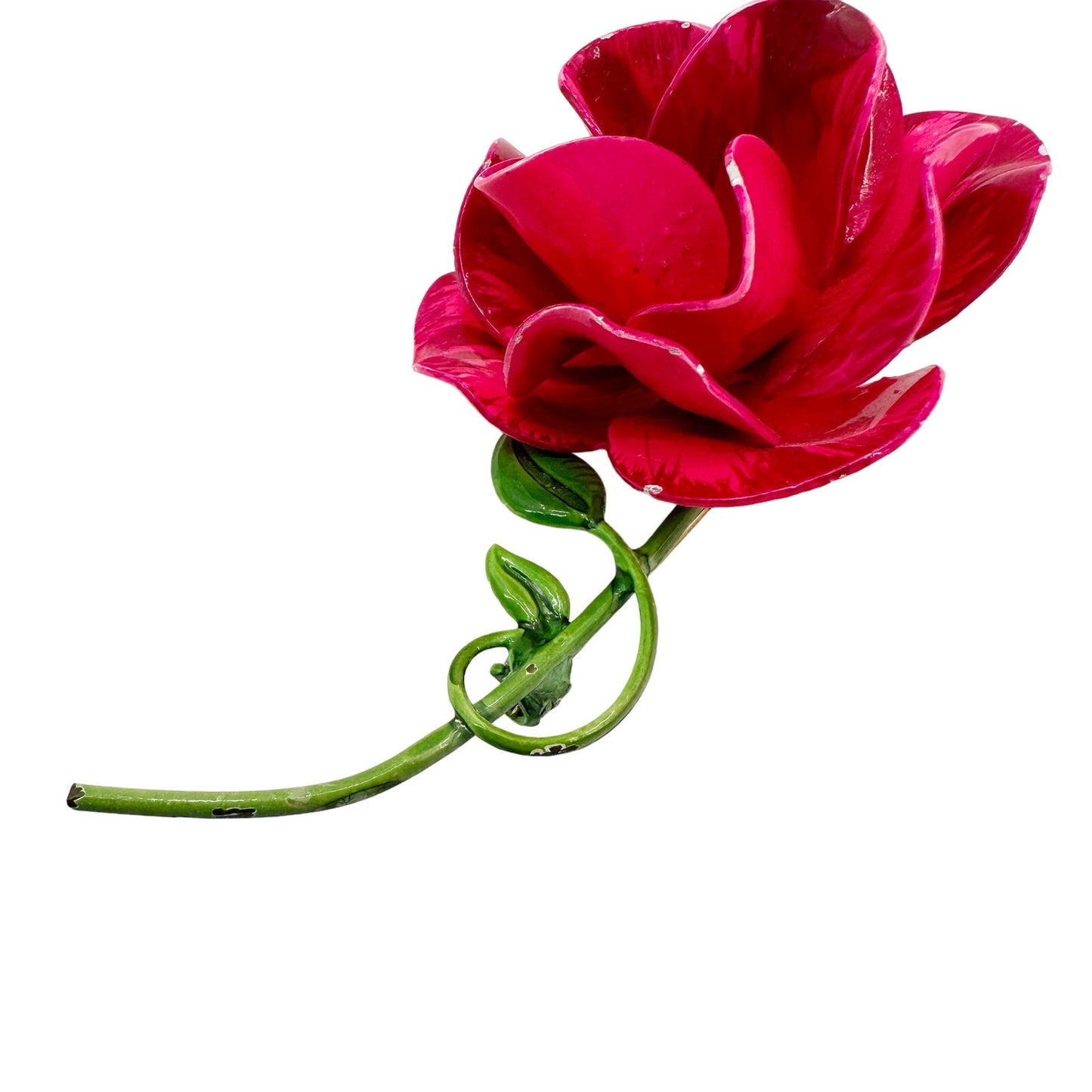 vintage enamel hot pink metal flower BROOCH floral jewelry pin