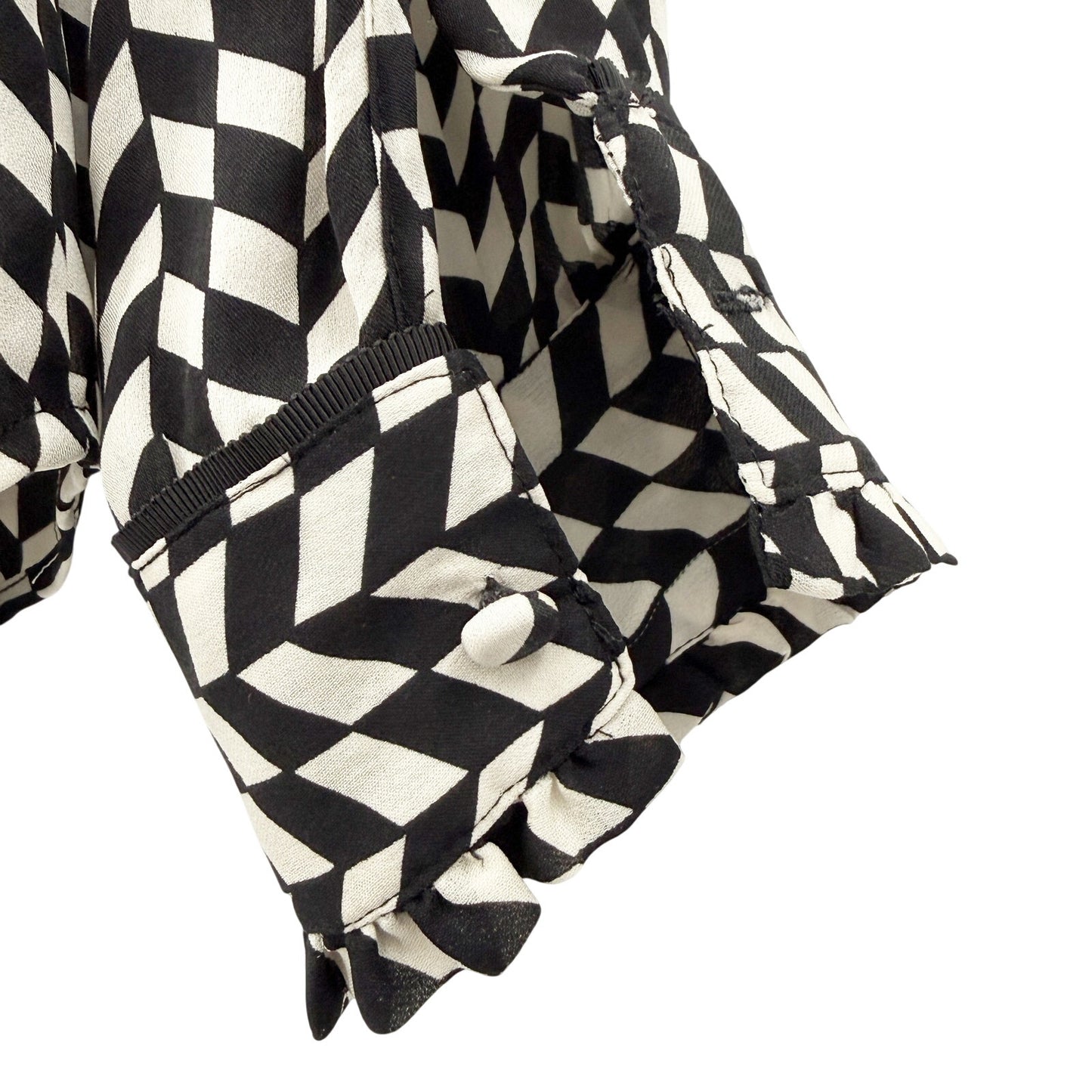 J.Crew black & white silk Button-Up Blouse womens 2 top XS geometric houndstooth