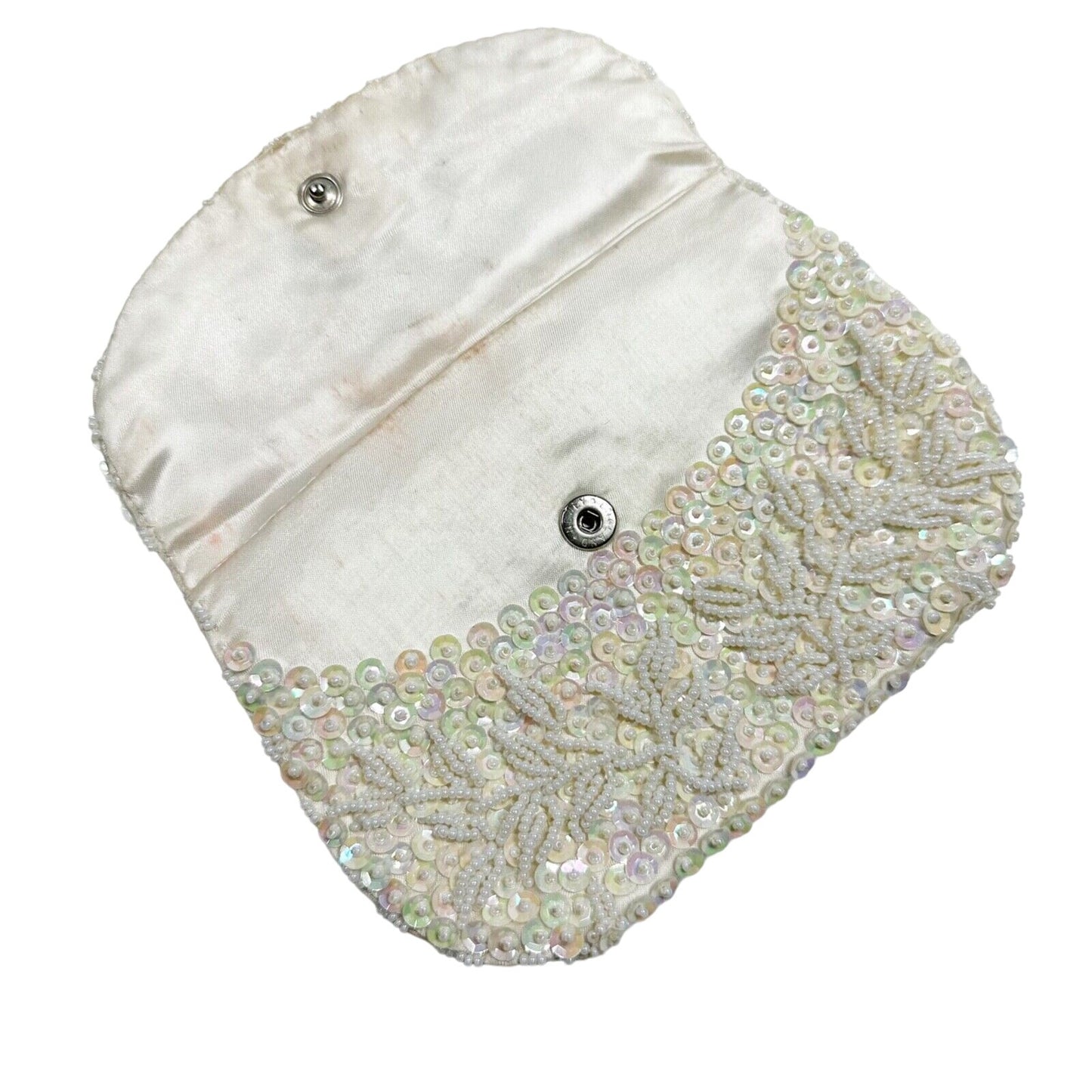 vintage white sequins beaded K. Gimbel small evening Clutch Bag purse Hong Kong