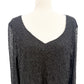 JKARA black Cocktail Beaded Top women's LARGE v-neck blouse sheer bell sleeve