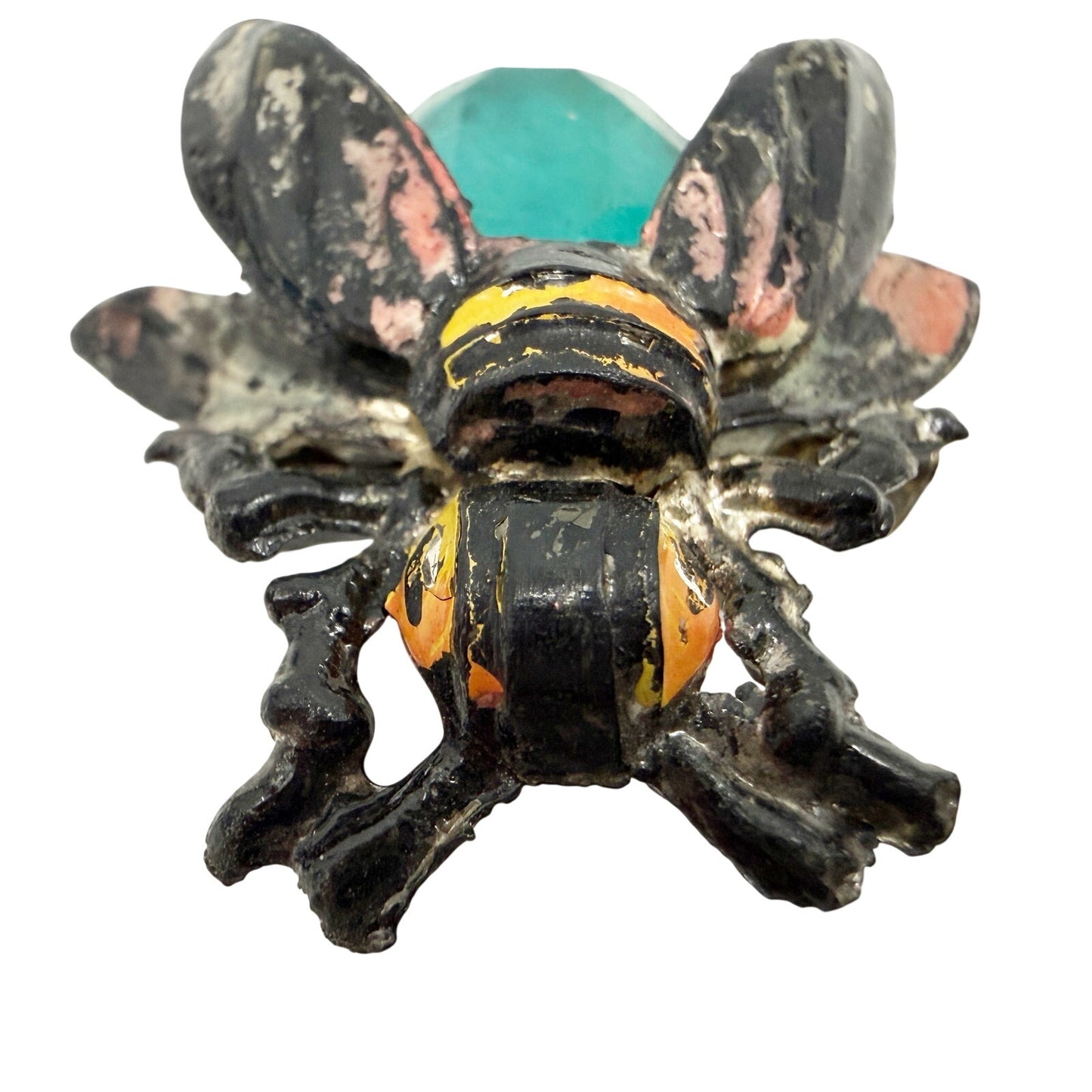 vintage black plastic Flying Insect turquoise stone BROOCH jewelry pin enamel