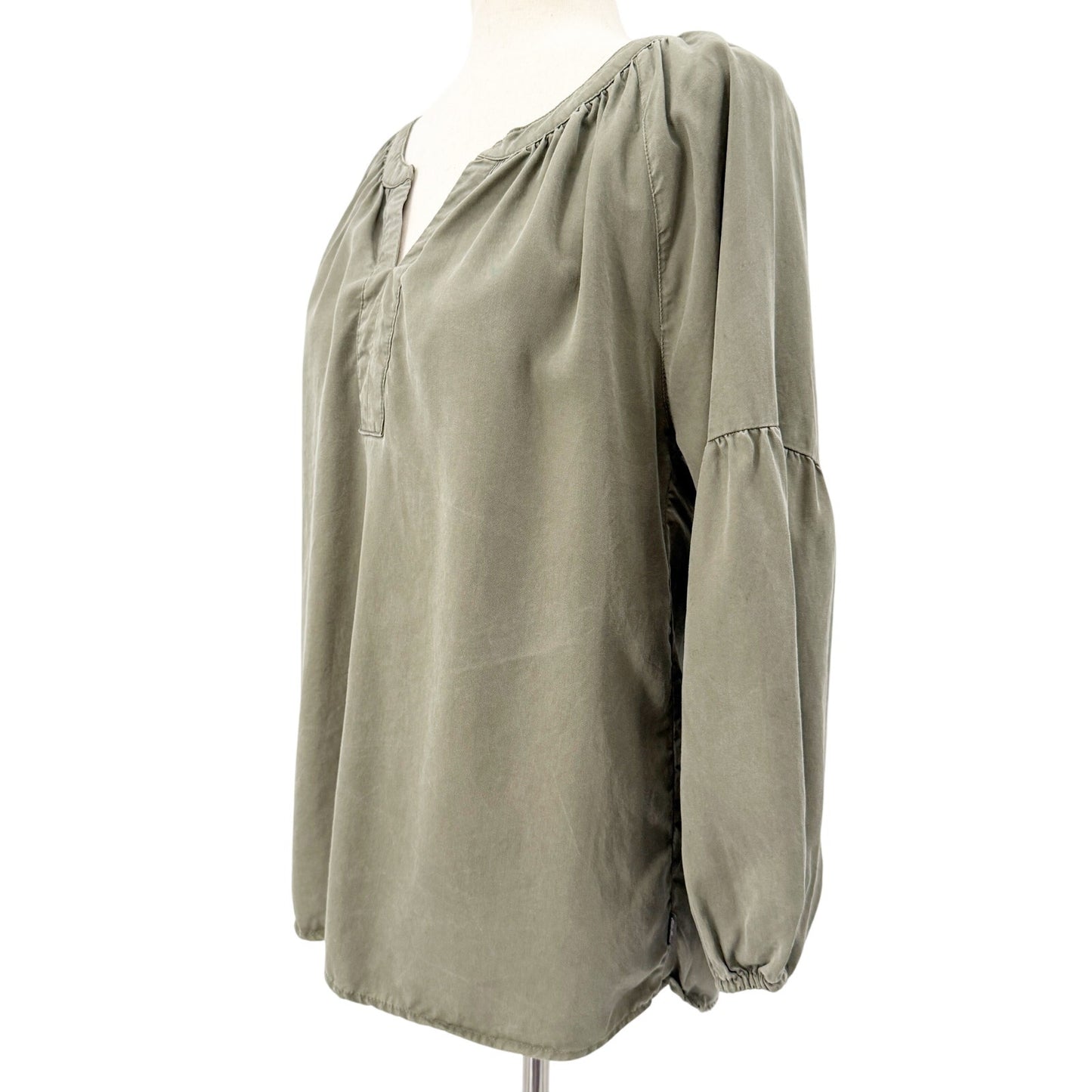 Eddie Bauer olive green Peasant Blouse Top women's SMALL 3/4 sleeves