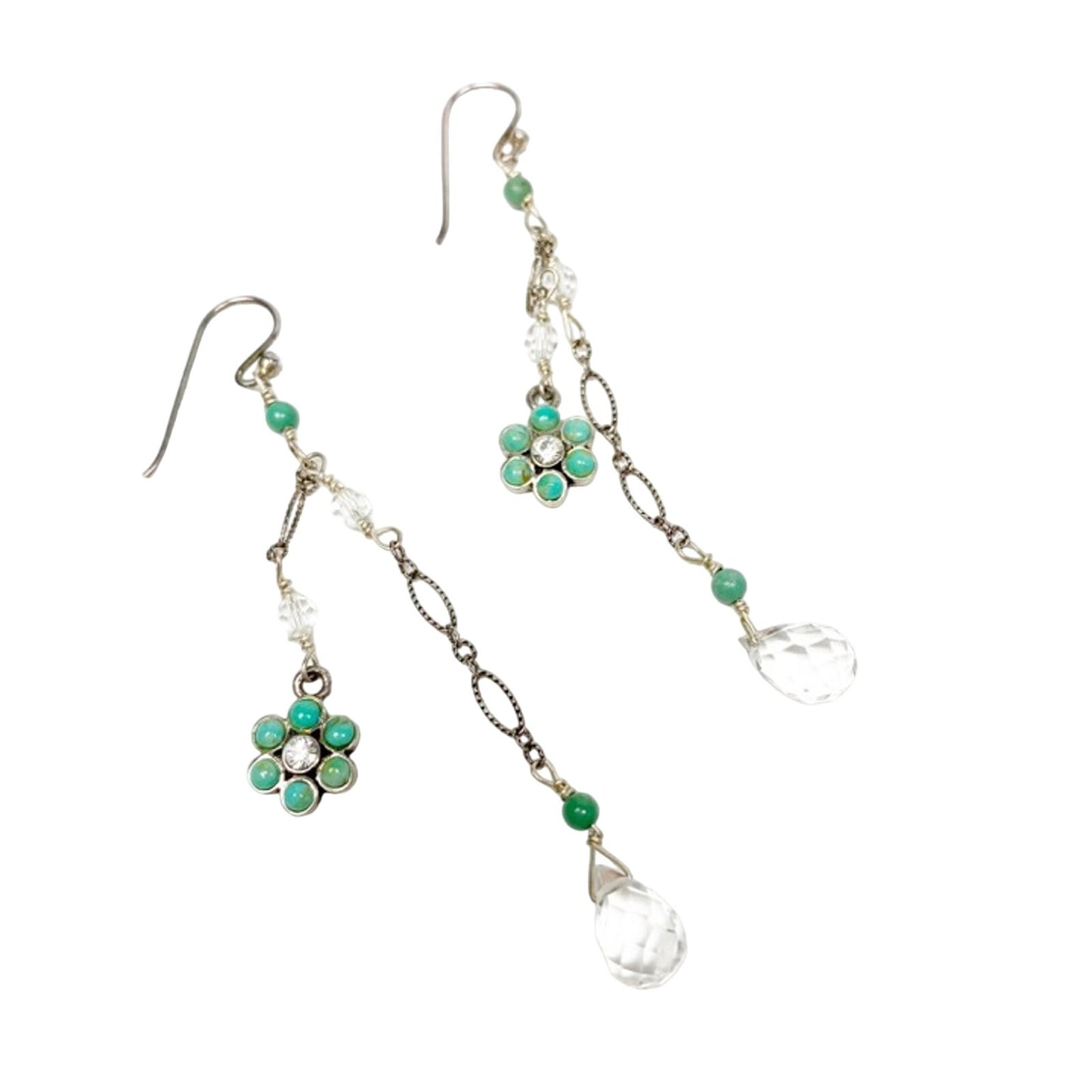 handmade silver turquoise crystal dangling EARRINGS jewelry NEW vintage beads