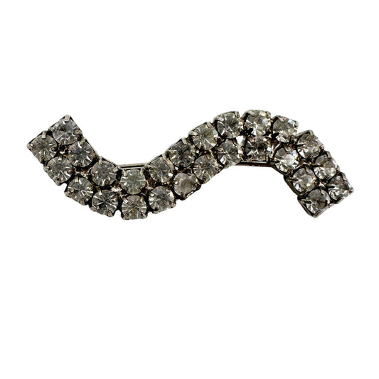vintage clear rhinestones BROOCH curved s-shaped wavy bar jewelry pin