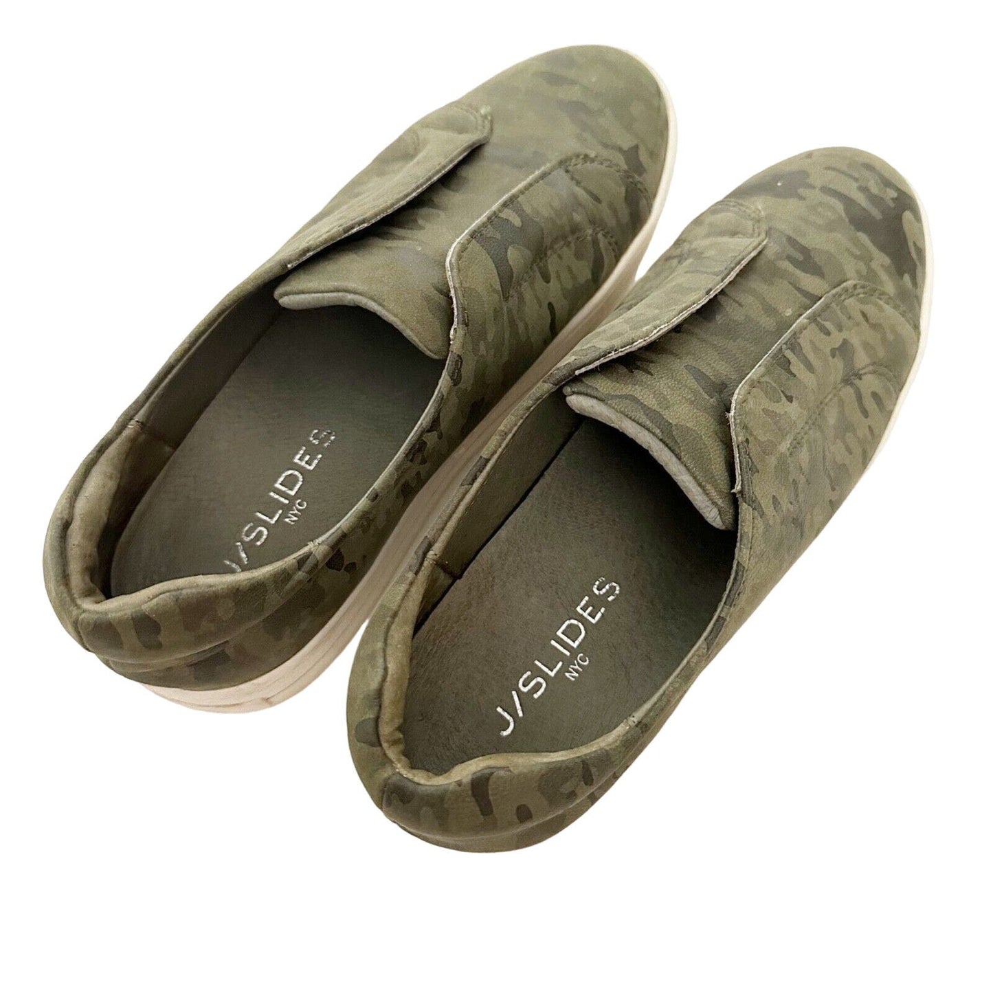 J/Slides NYC green camo leather Heidi platform sneakers shoes size 6