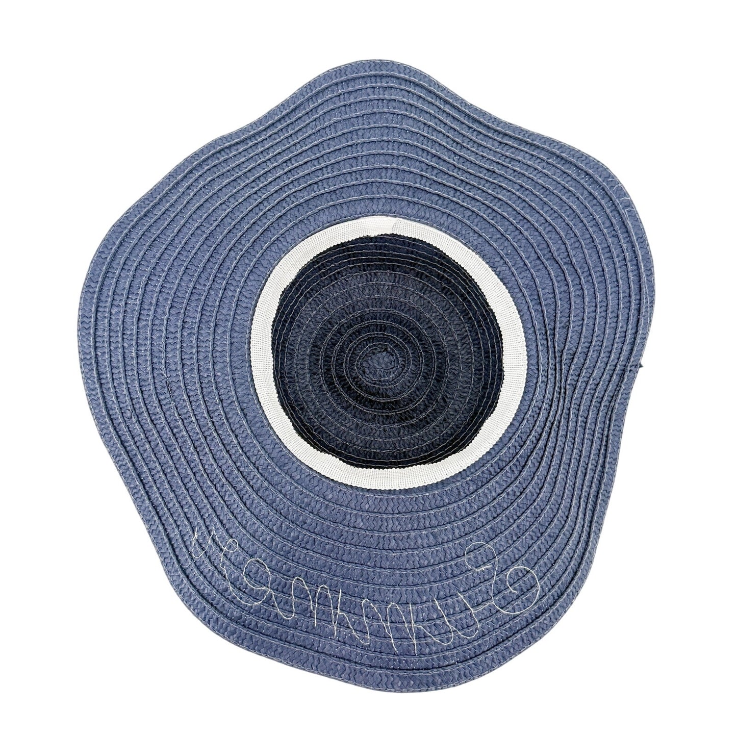 navy blue SUMMER silver sequins Floppy straw sun Hat beach shade coastal casual
