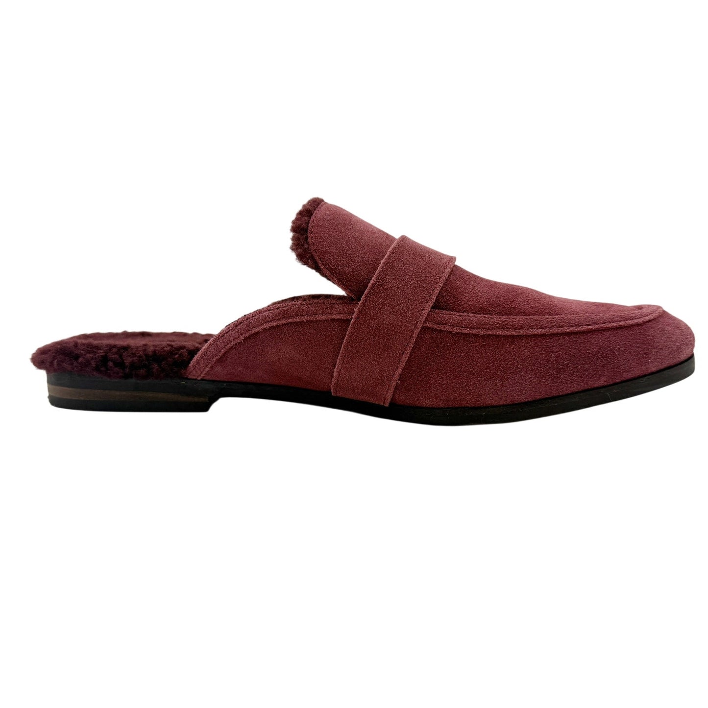 Lucky Brand burgundy Caydim Mule women's 7.5 shoes faux fur lining suede slip-on