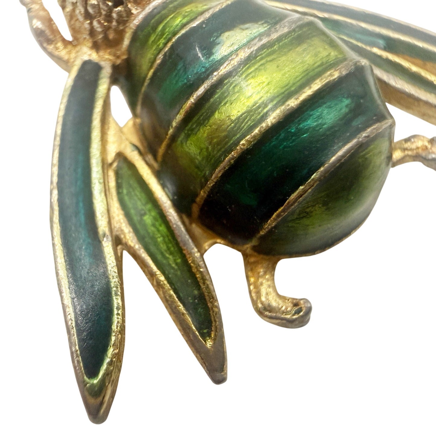 vintage green & gold Bee bumblebee Bug BROOCH insect costume jewelry pin