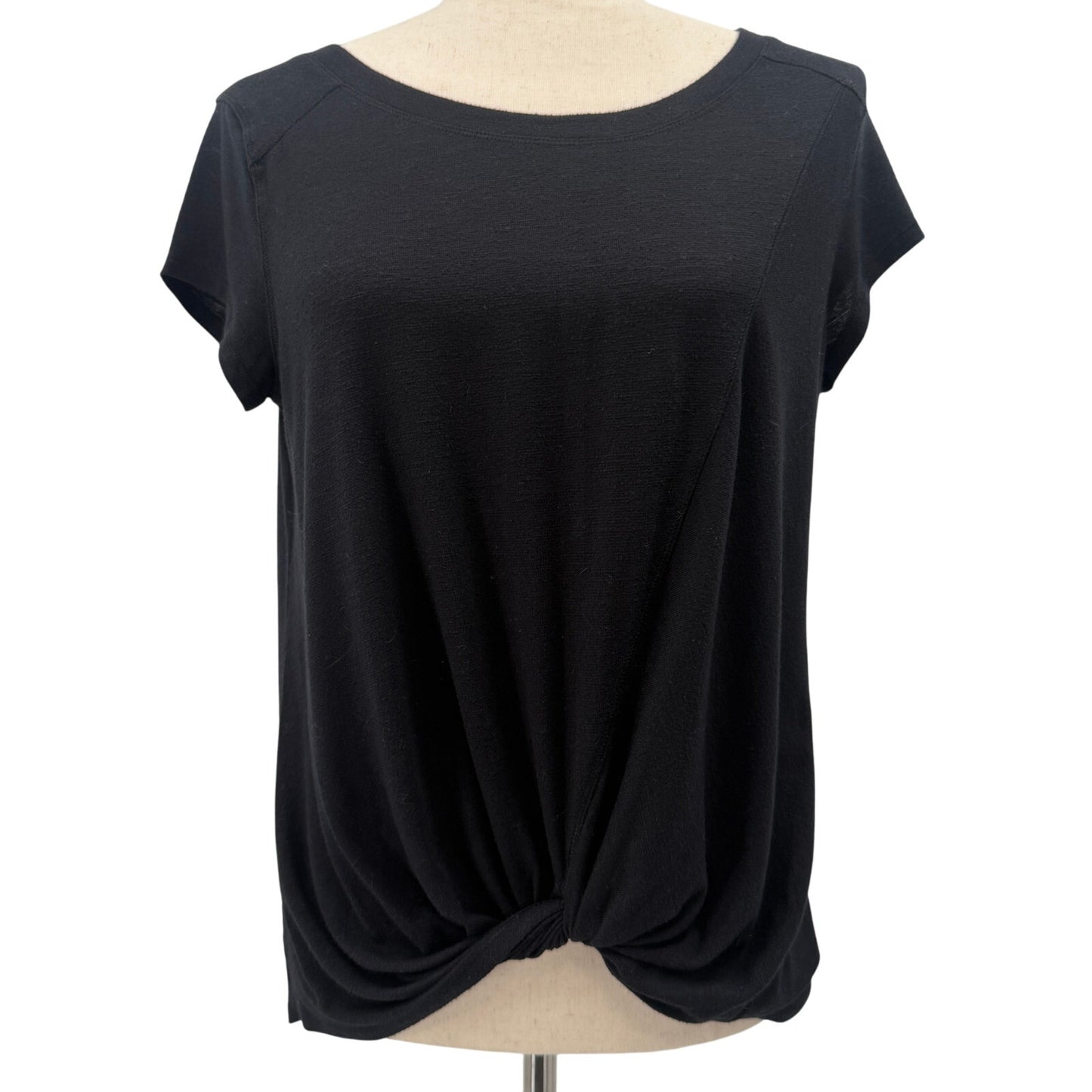 Zella black Top women's SMALL twist knot hem casual shirt