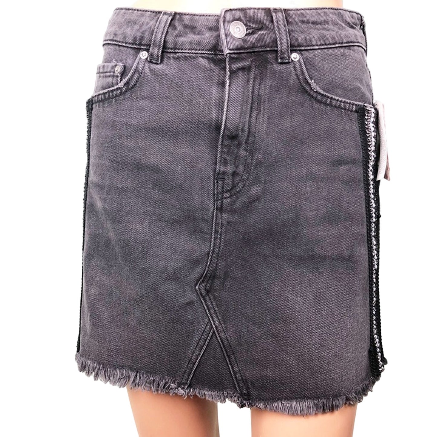 Free People black denim mini SKIRT embellished rhinestones size 2 small NEW $88