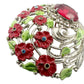 vintage silver metal red enamel finish flowers BROOCH round floral jewelry pin
