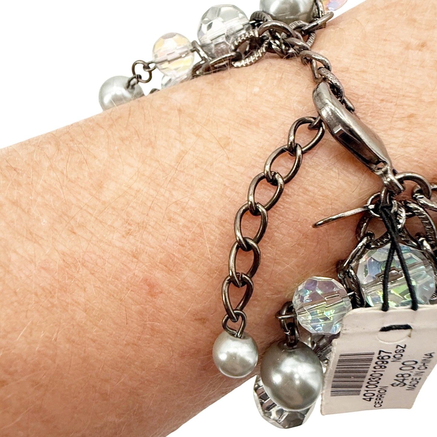 Chico's gray silver & clear beaded Bracelet women's NEW